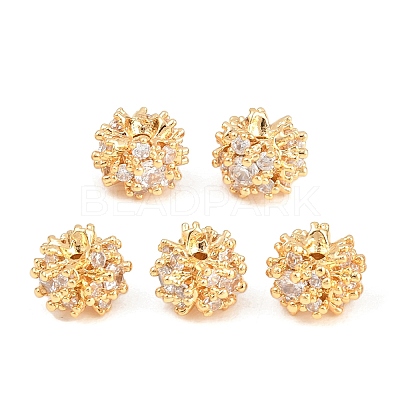 Brass Micro Pave Clear Cubic Zirconia Beads KK-A298-01G-1