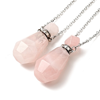 Openable Faceted Natural & Synthetic Mixed Stone Perfume Bottle Pendant Necklaces for Women NJEW-F296-03P-1