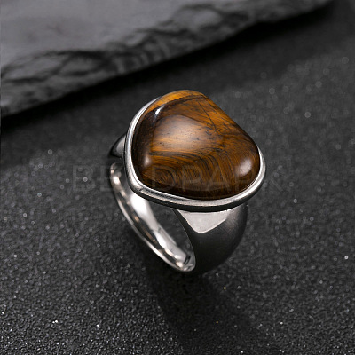 304 Stainless Steel with Natural Tiger Eye Finger Rings for Men FS-WG9BB25-03-1