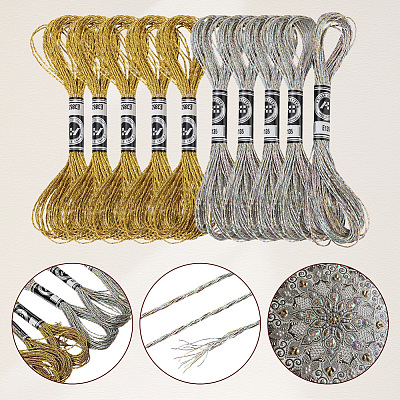 10 Skeins 2 Colors 12-Ply Metallic Polyester Embroidery Floss OCOR-CY0002-06-1