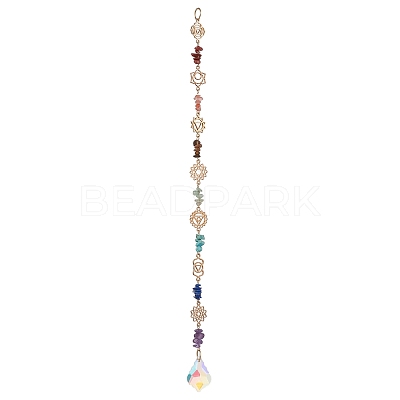 Chakra Natural & Synthetic Gemstone Chip Hanging Suncatchers HJEW-JM02361-1