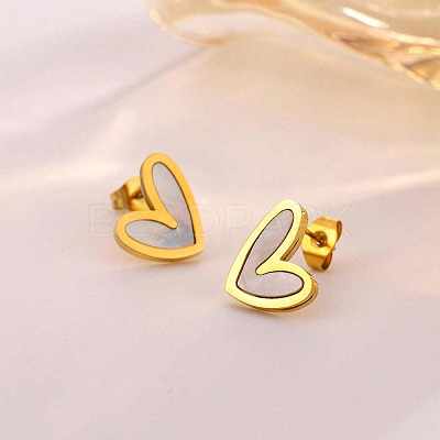 Heart Stainless Steel & Natural Shell Pendant Necklaces & Stud Earrings Sets FS-WG4CC15-02-1