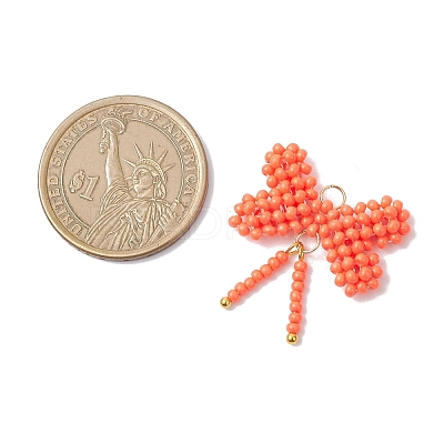 Glass Seed Beaded Bowknot Pendants PALLOY-MZ01055-04-1