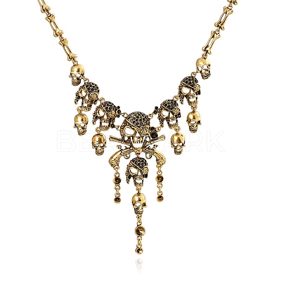 Alloy Skull Bib Necklace NJEW-L175-01AG-1