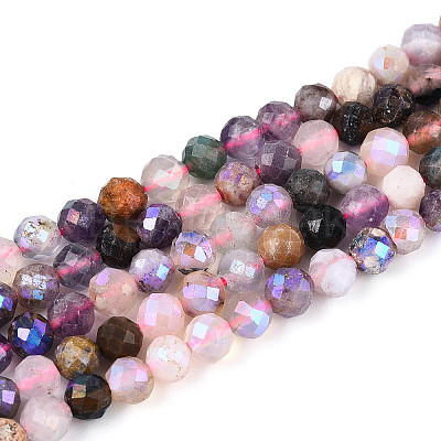 AB Color Plated Natural Garnet & Rose Quartz & Black Spinel & Amethyst & Quartz Crystal & Ice Obsidian Beads Strands G-T144-B07-07-1