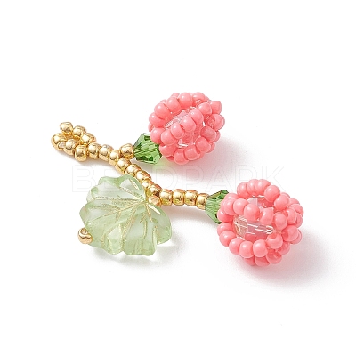Glass Seed Beaded Berries & Leaf Pendants PALLOY-MZ01114-02-1