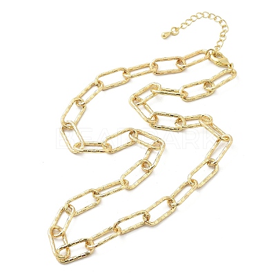Brass Textured Paperclip Chain Necklaces NJEW-A042-15G-1