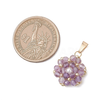 Natural Amethyst Faceted Round Cluster Flower Pendants PALLOY-MZ01197-07-1