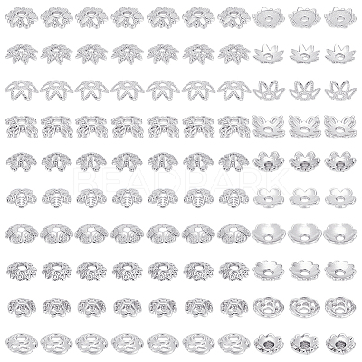 100Pcs 10 Styles Brass Bead Caps KK-PH0012-35S-1