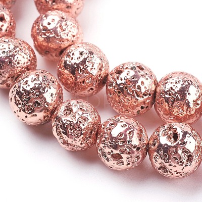 Electroplated Natural Lava Rock Bead Strands G-E429-01-10mm-RG-1