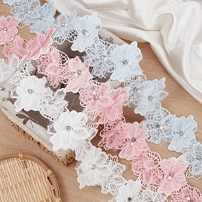 Double Layer Polyester Flower Lace Ribbons DIY-WH0656-60A-1
