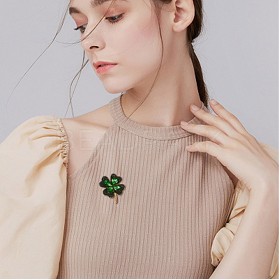 1Pc Clover Alloy Rhinestone Lapel Pins for Backpack Clothes JEWB-TADJ0001-07-1