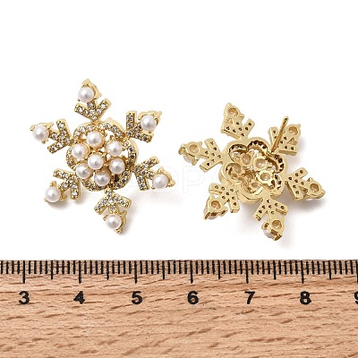 Snowflake Brass Micro Pave Clear Cubic Zirconia Stud Earrings EJEW-H180-27G-1