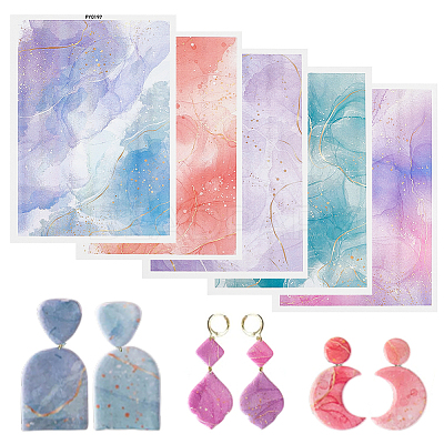 5Pcs 5 Colors Polymer Clay Earrings Water Transfer Paper DIY-HY0003-22A-1