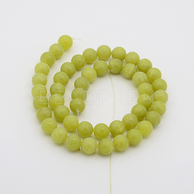 Natural Olive Jade Round Bead Strands G-P070-34-8mm-1