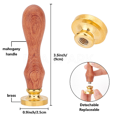 Brass Wax Seal Stamp with Wood Handle AJEW-WH0412-0012-1