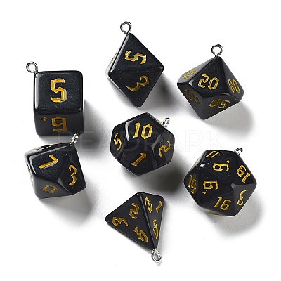 7 Styles Opaque Resin Polyhedral Dice Pendants Set RESI-A029-01C-1