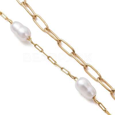 316 Surgical Stainless Steel Paperclip Chain with Plastic Imitation Pearl Handmade Link Chain Bracelet Making AJEW-JB01588-1