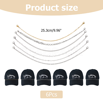 6Pcs 6 Styles 304 Stainless Steel Cap Chain AJEW-HS00001-1