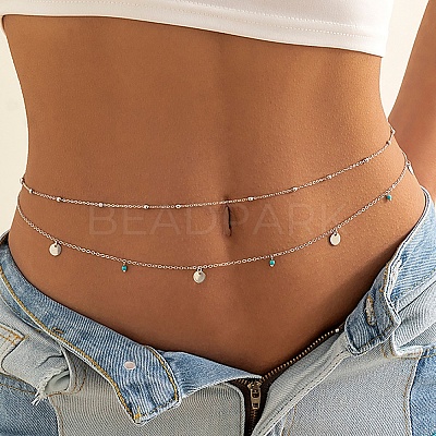 Alloy Double Layer Link Chain Tassel Belly Chains WG10755-14-1