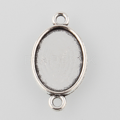 Antique Silver Tibetan Style Alloy Flat Oval Cabochon Connector Settings X-TIBE-M022-06AS-1