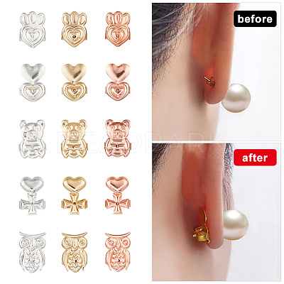 15 Pairs 15 Style Brass Friction Ear Nuts KK-AR0002-92-1