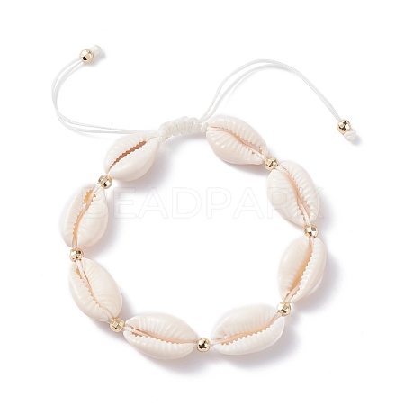 Natural Cowrie Shell Braided Bead Bracelet for Women BJEW-TA00044-01-1