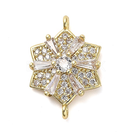 Brass Clear Cubic Zirconia Connector Snowflake Connector Charms KK-L229-079G-02-1