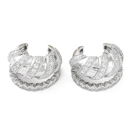 Rack Plating Brass Micro Pave Cubic Zirconia Cuff Earrings for Women KK-Z038-24P-1