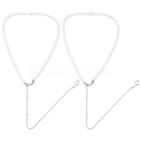 Fingerinspire 2Pcs Plastic Imitation Pearl Beaded Backdrop Necklace Body Chain NJEW-FG0001-03-1