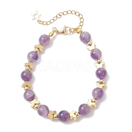Natural Amethyst & Brass Beaded Bracelets for Women BJEW-JB12942-02-1