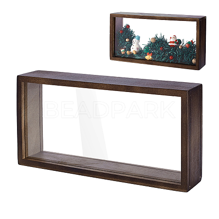 Rectangle Double Sided Clear Acrylic with Wood Display Cases ODIS-WH0038-237A-1