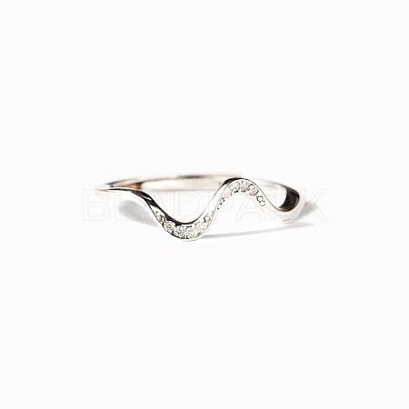 Wave Shaped 925 Sterling Silver Micro Pave Clear Cubic Zirconia Finger Rings FS-WG6021D-03-1