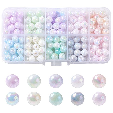 250Pcs 10 Colors Iridescent Plating Acrylic Beads MACR-CJ0001-66-1-1