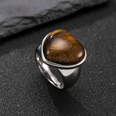 304 Stainless Steel with Natural Tiger Eye Finger Rings for Men FS-WG9BB25-03-1
