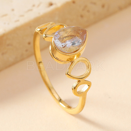 201 Stainless Steel Cubic Zirconia Finger Rings WG70560-01-1