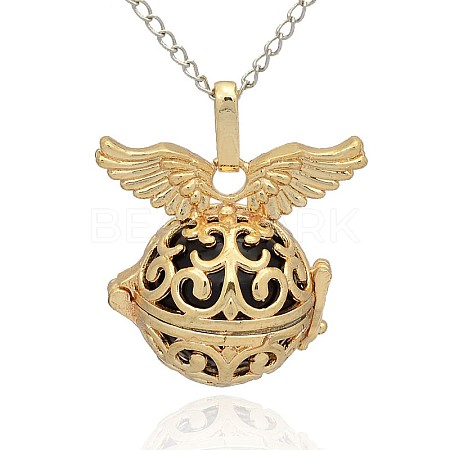 Golden Tone Brass Hollow Round Cage Pendants KK-J234-02G-1