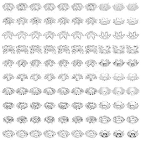 100Pcs 10 Styles Brass Bead Caps KK-PH0012-35S-1