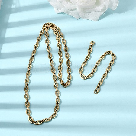 304 Stainless Steel Mariner Link Chains Bracelet & Necklace Jewelry Sets LS-SJEW-L199-16G-1