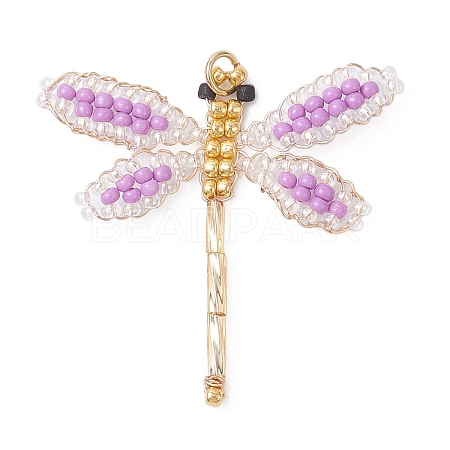 Glass Seed Beaded Dragonfly Pendants PALLOY-MZ00983-05-1