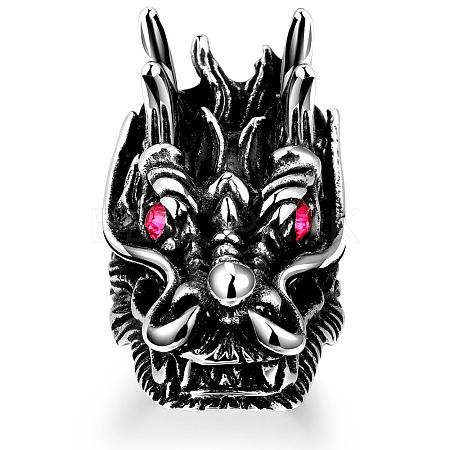 Dragon Head 316L Surgical Stainless Steel Czech Rhinestone Wide Band Rings for Men RJEW-BB01169-9-1