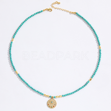 Stainless Steel Evil Eye Pendant Faceted Round Synthetic Turquoise Beaded Necklaces for Women Ion Plating(IP) JF6983-5-1
