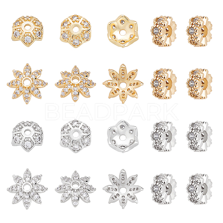 CHGCRAFT 24Pcs 6 Styles Brass Clear Cubic Zirconia Spacer Beads KK-CA0003-63-1