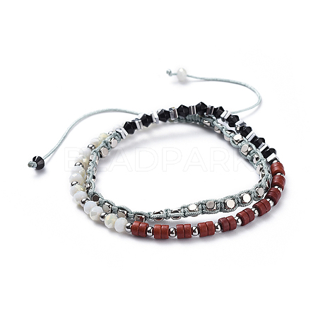 2 Loops Adjustable Nylon Thread Warp Braided Beads Bracelets BJEW-JB04411-1
