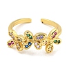 Flower Rack Plating Brass Micro Pave Cubic Zirconia Open Cuff Rings for Women RJEW-N047-01G-RS-3