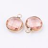 Golden Tone Brass Glass Flat Round Charms GLAA-M003-A-16G-2