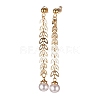 Brass Spool Leaf Chains Dangle Stud Earrings EJEW-JE03780-1