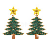 Christmas Tree Alloy & Acrylic Beaded Dangle Stud Earrings for Women EJEW-G406-01G-01-2