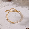 Natural Freshwater Pearl Beaded and 304 Stainless Steel Paperclip Chain Bracelets for Women IH6413-2-1