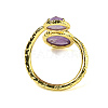 Round Natural Amethyst Open Cuff Rings RJEW-C087-02G-03-3